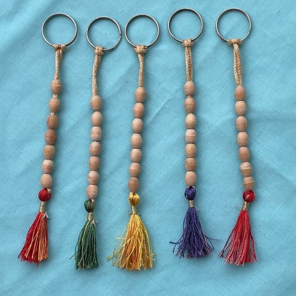 Key Chains Real Wood Beads Handmade Keychains Key Holder Rings Lot of 5 - Picture 2 of 7